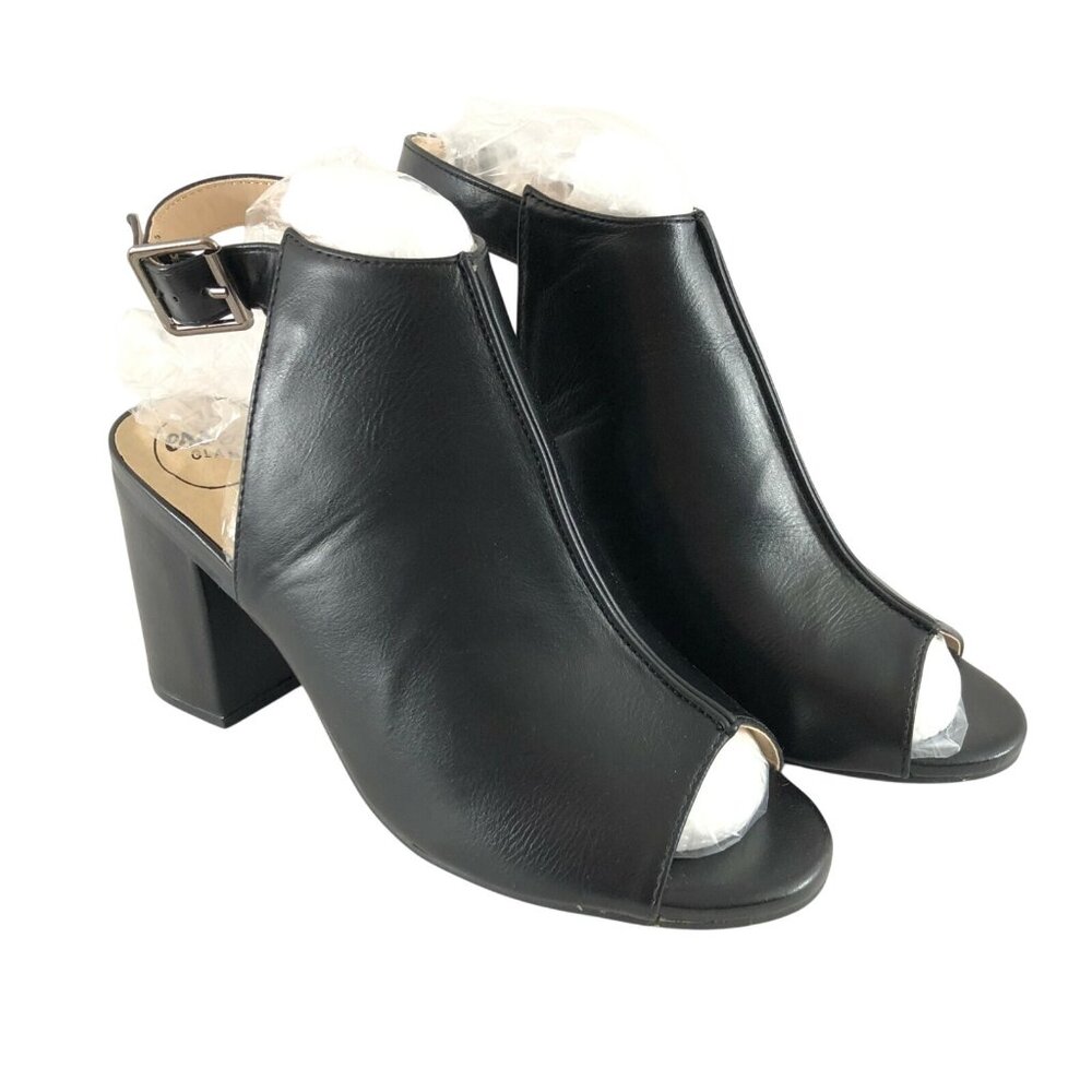 Essex Glam Womens Sandals Faux Leather Open Toe Block Heel Black Size US 6
